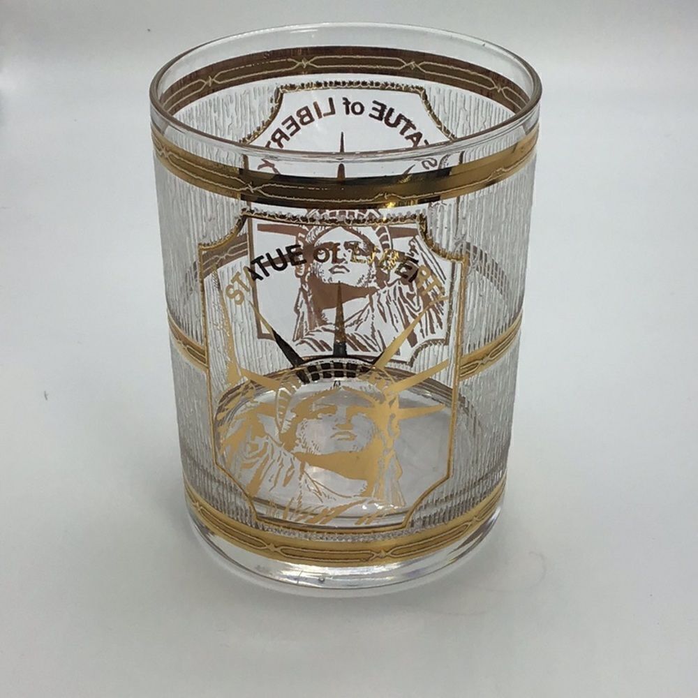 Culver Statue of Liberty 22k Souvenir Glass Old Fashion On the Rocks Drink Cup